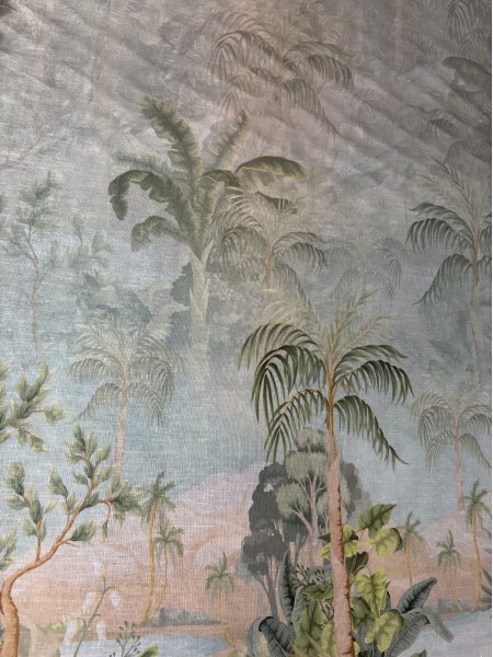 Linho Puro Estampado Barrado Tropical