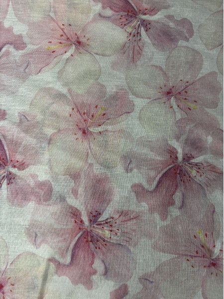 Linho Puro Estampado Floral Rosa