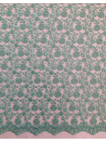 Tule Bordado Mumbai Paetê Verde Claro
