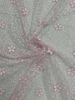 Tule Bordado com Paetê Rosa