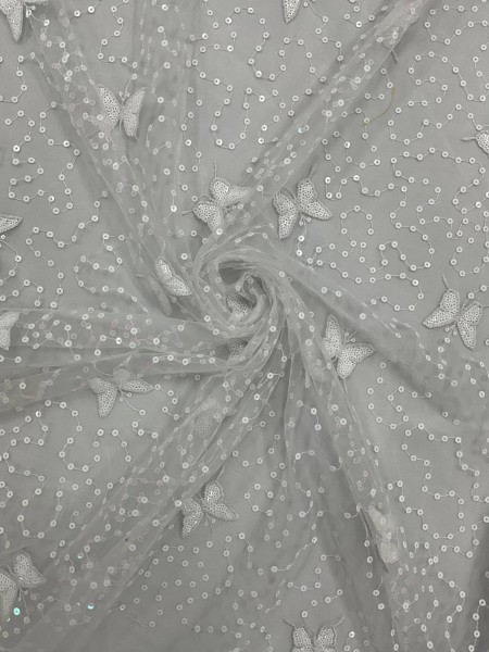 Tule Bordado com Paetê Branco