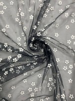 Tule Bordado Brilho Flor Preto